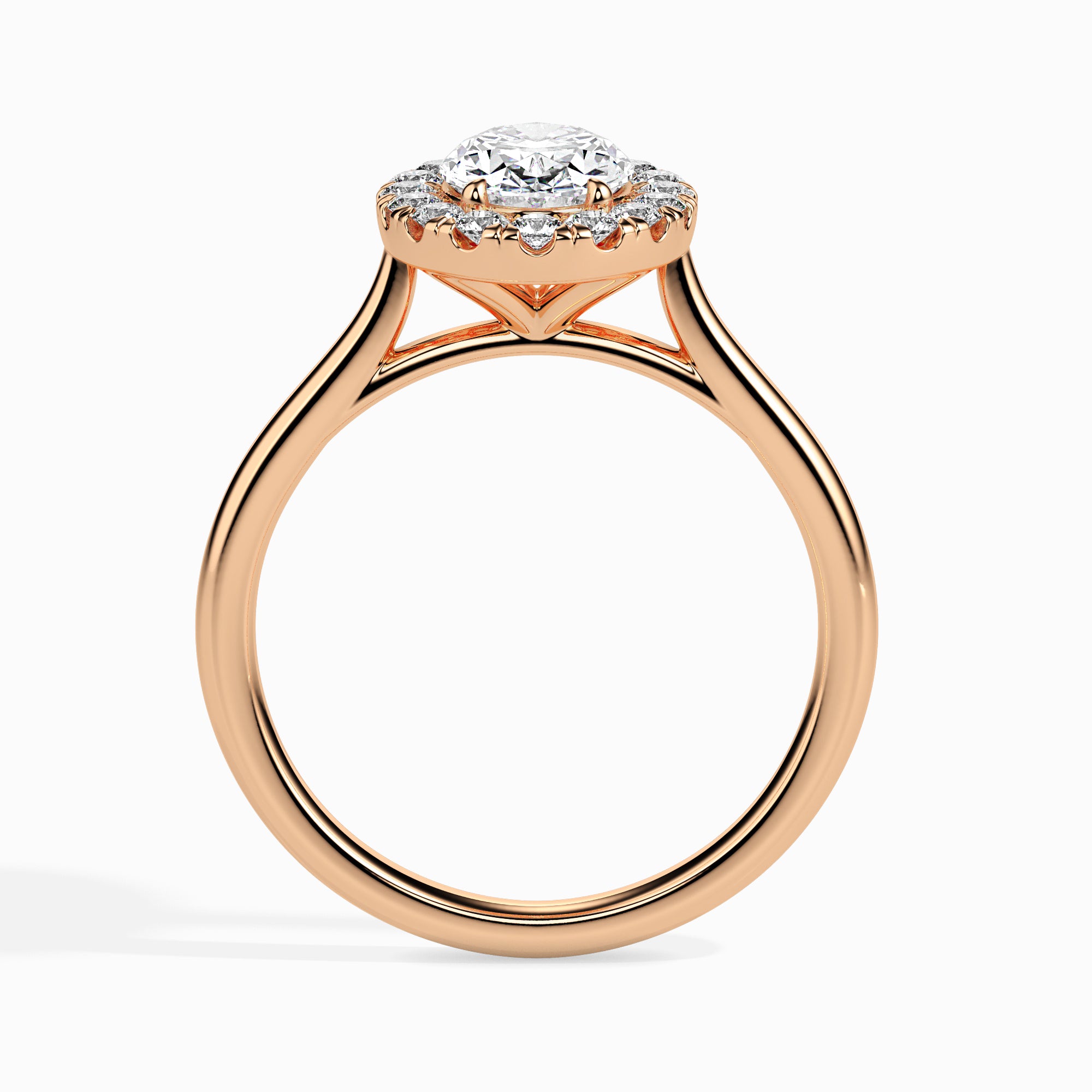 50-Pointer Oval Cut Solitaire Halo Diamond 18K Rose Gold Ring JL AU 19024R-A