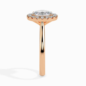 50-Pointer Oval Cut Solitaire Halo Diamond 18K Rose Gold Ring JL AU 19024R-A