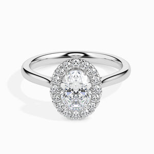 30-Pointer Oval Cut Solitaire Halo Diamond Platinum Ring JL PT 19024   Jewelove.US