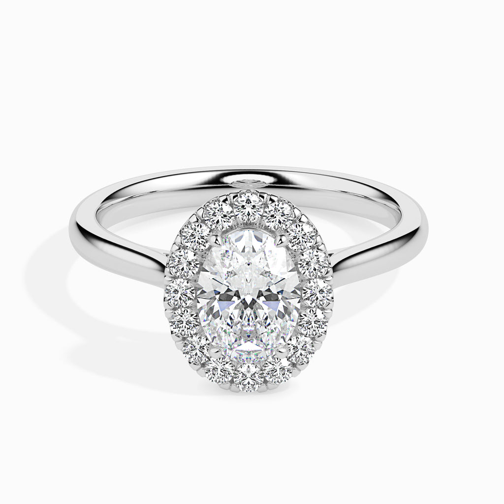 50-Pointer Oval Cut Solitaire Halo Diamond Platinum Ring JL PT 19024-A   Jewelove.US