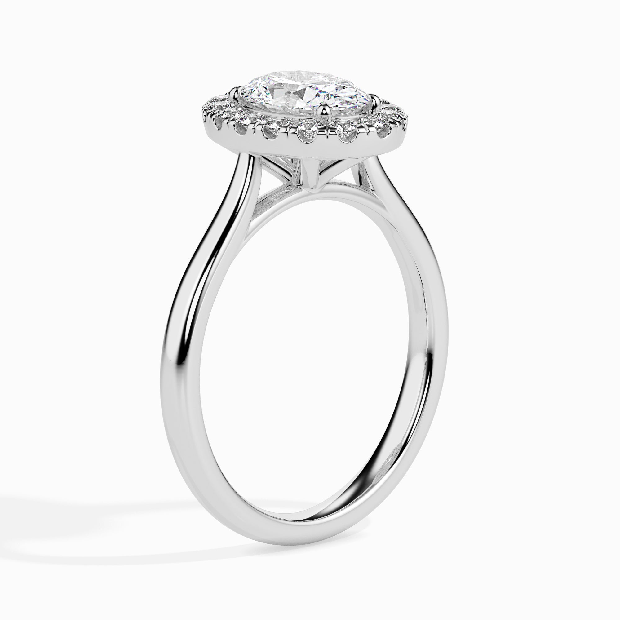 50-Pointer Oval Cut Solitaire Halo Diamond Platinum Ring JL PT 19024-A   Jewelove.US