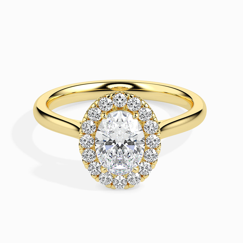 70-Pointer Oval Cut Solitaire Halo Diamond 18K Yellow Gold Ring JL AU 19024Y-B   Jewelove.US