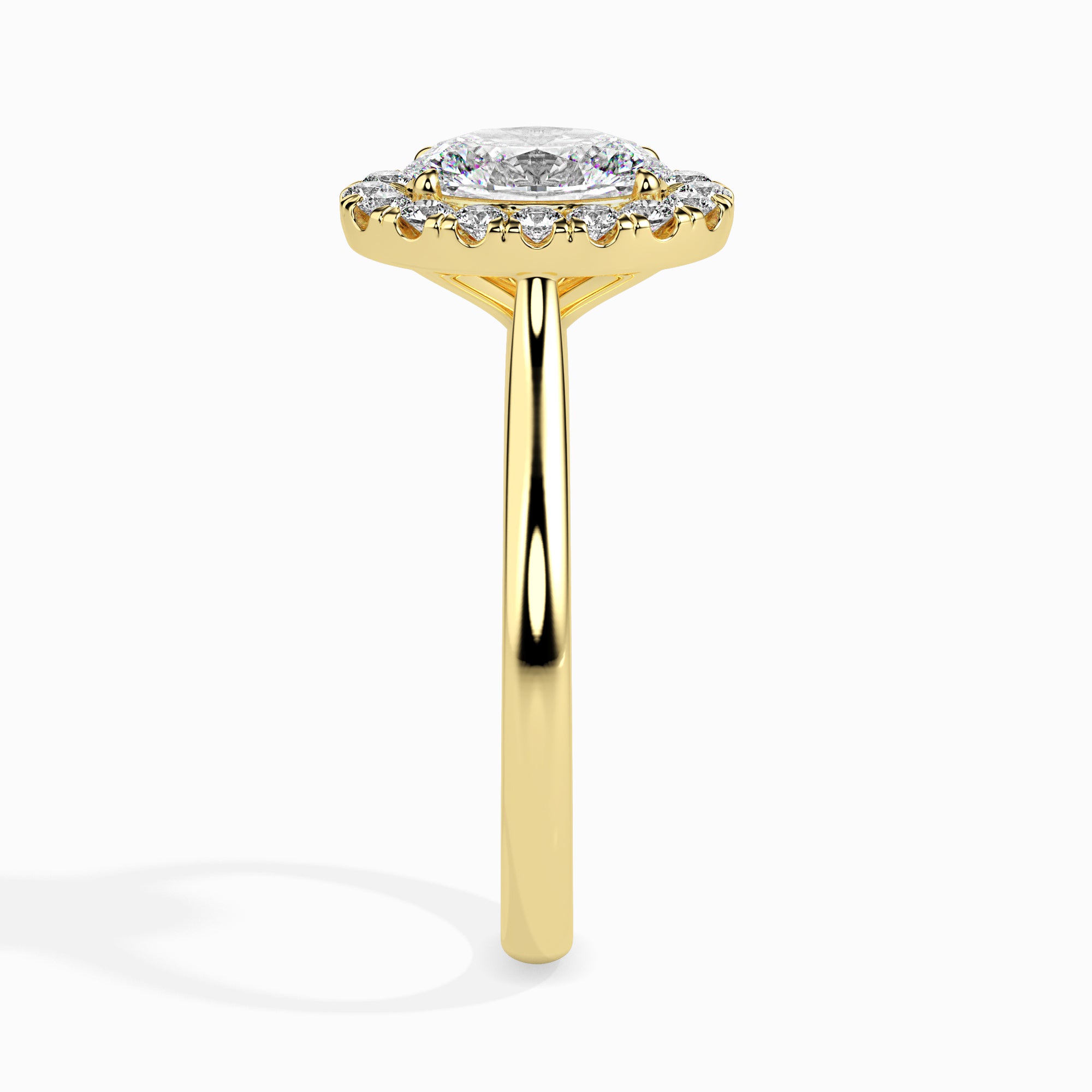 50-Pointer Oval Cut Solitaire Halo Diamond 18K Yellow Gold Ring JL AU 19024Y-A