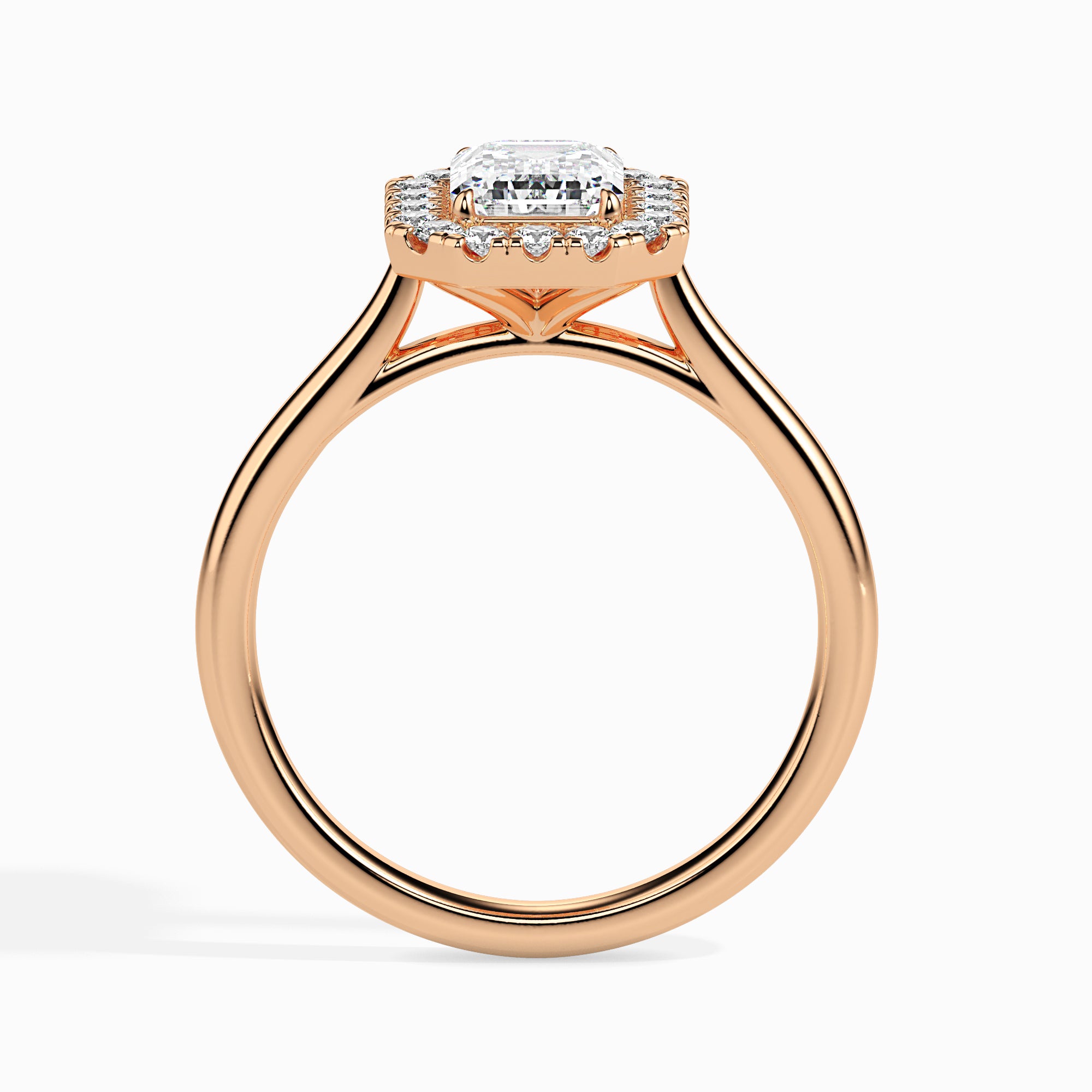 30-Pointer Emerald Cut Solitaire Halo Diamond 18K Rose Gold Solitaire Ring JL AU 19025R