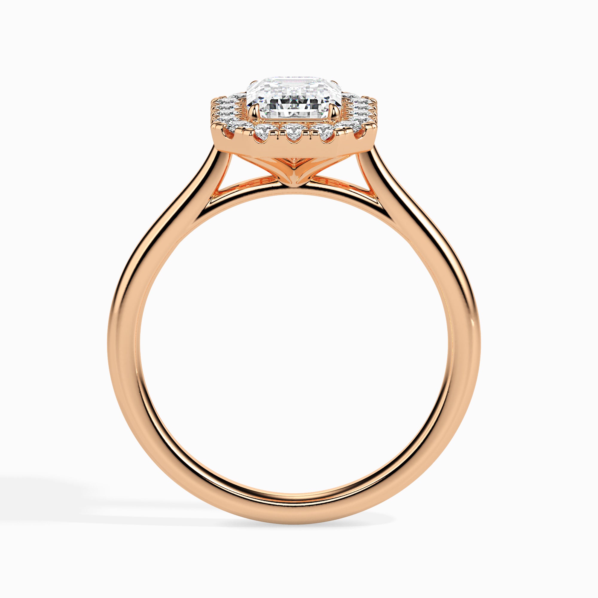 70-Pointer Emerald Cut Solitaire Halo Diamond 18K Rose Gold Solitaire Ring JL AU 19025R-B   Jewelove.US
