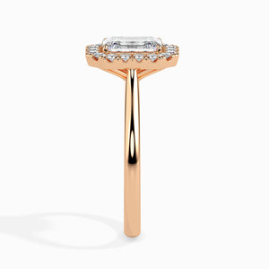 30-Pointer Emerald Cut Solitaire Halo Diamond 18K Rose Gold Solitaire Ring JL AU 19025R