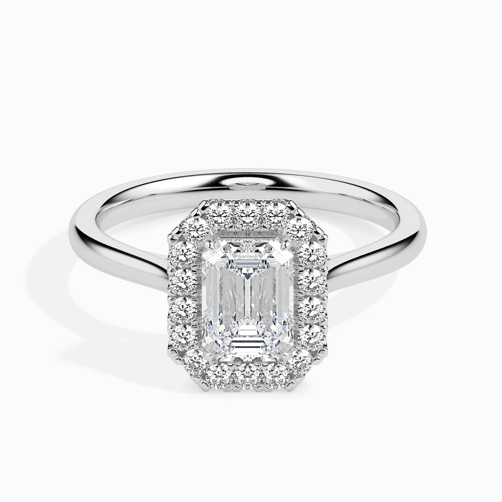 30-Pointer Emerald Cut Solitaire Halo Diamond Platinum Ring JL PT 19025   Jewelove.US