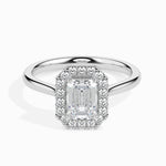 Load image into Gallery viewer, 50-Pointer Emerald Cut Solitaire Halo Diamond Platinum Ring JL PT 19025-A   Jewelove.US
