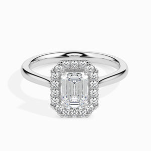 50-Pointer Emerald Cut Solitaire Halo Diamond Platinum Ring JL PT 19025-A   Jewelove.US