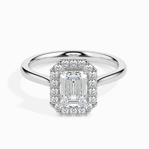 70-Pointer Emerald Cut Solitaire Halo Diamond Platinum Ring JL PT 19025-B   Jewelove.US