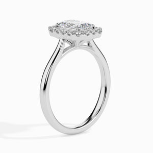 50-Pointer Emerald Cut Solitaire Halo Diamond Platinum Ring JL PT 19025-A   Jewelove.US