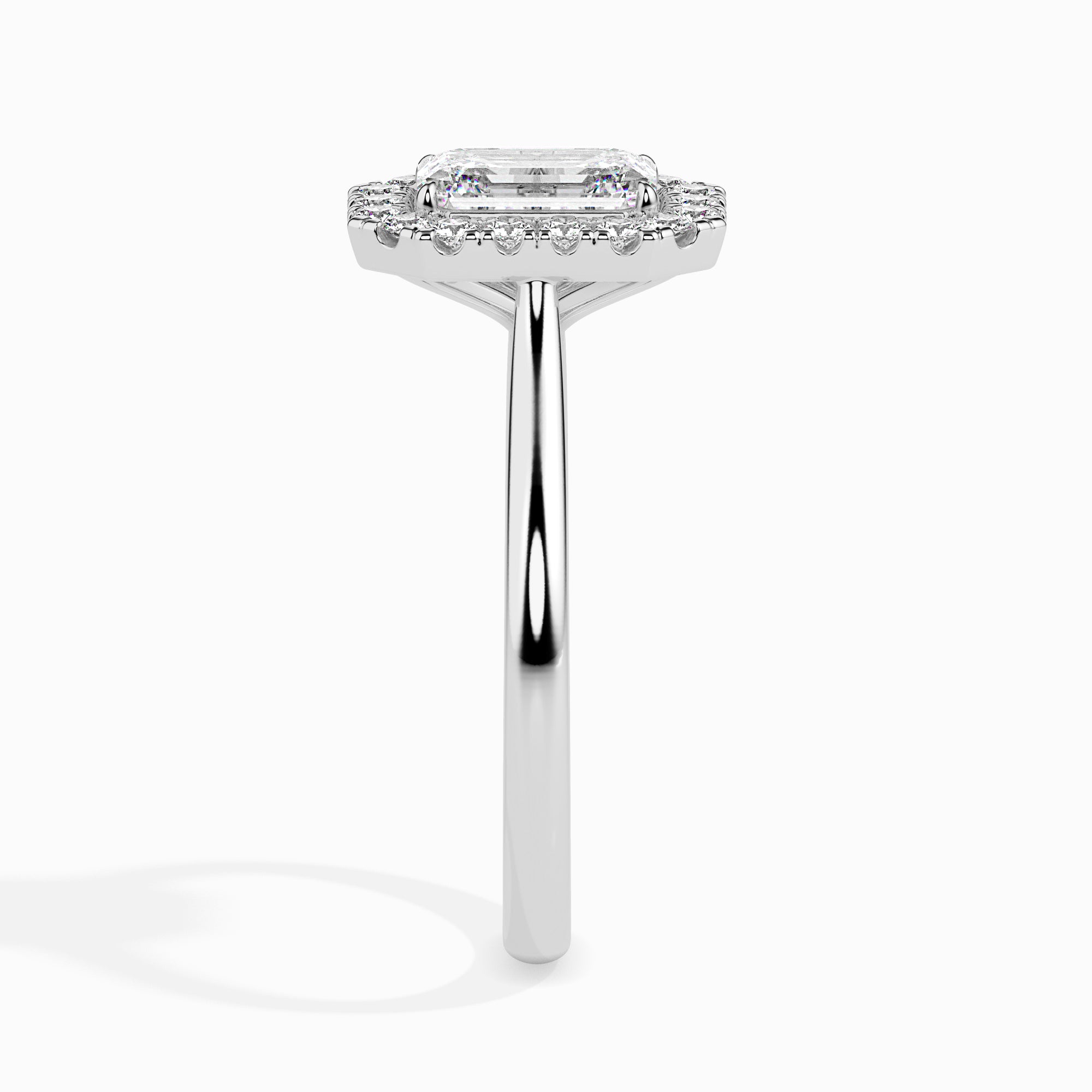 70-Pointer Emerald Cut Solitaire Halo Diamond Platinum Ring JL PT 19025-B