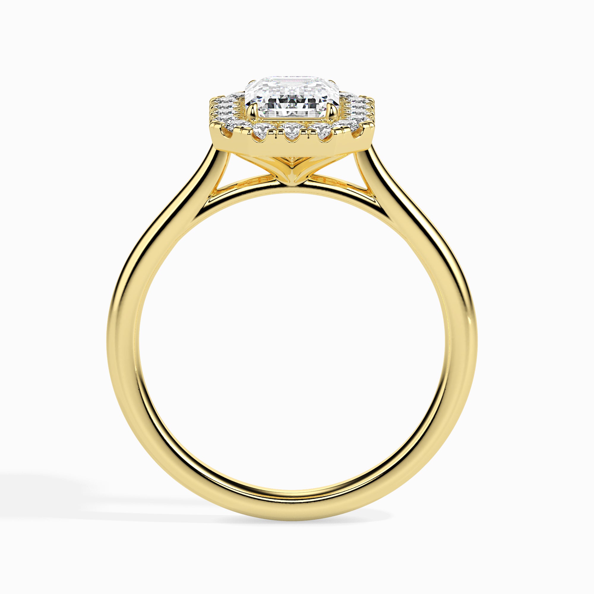 70-Pointer Emerald Cut Solitaire Halo Diamond 18K Yellow Gold Ring JL AU 19025Y-B   Jewelove.US