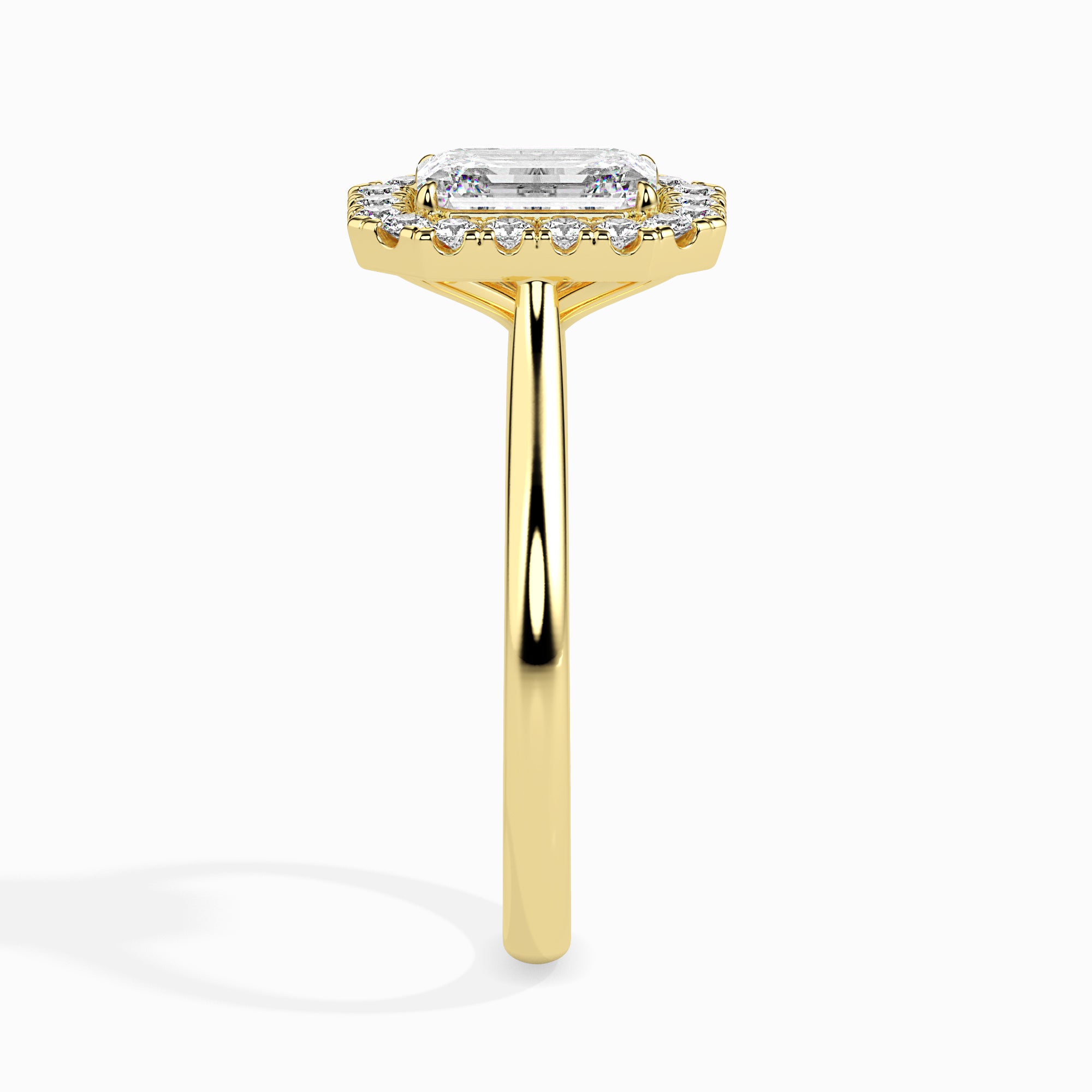 50-Pointer Emerald Cut Solitaire Halo Diamond 18K Yellow Gold Ring JL AU 19025Y-A   Jewelove.US