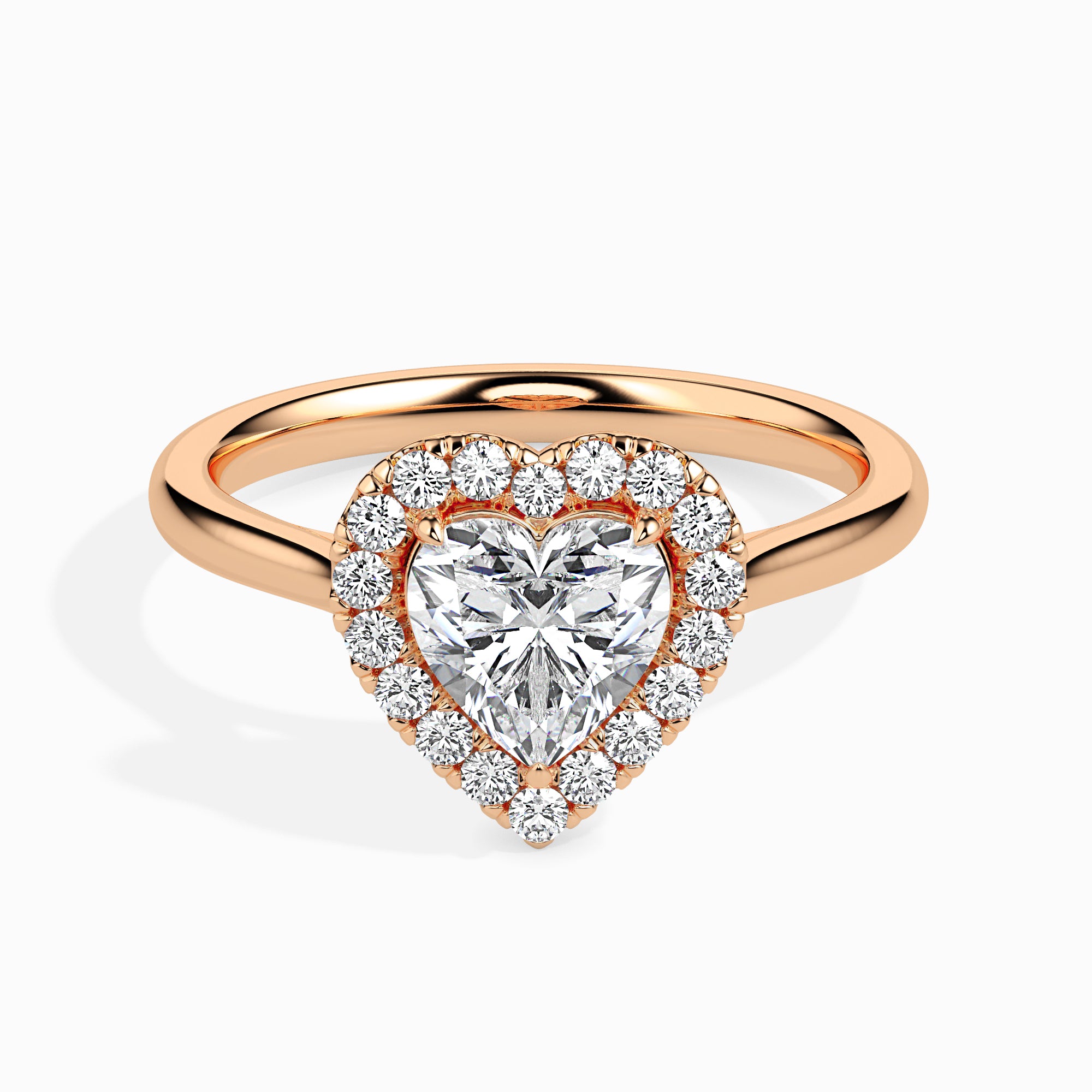 70-Pointer Heart Cut Solitaire Halo Diamond 18K Rose Gold Ring JL AU 19028R-B