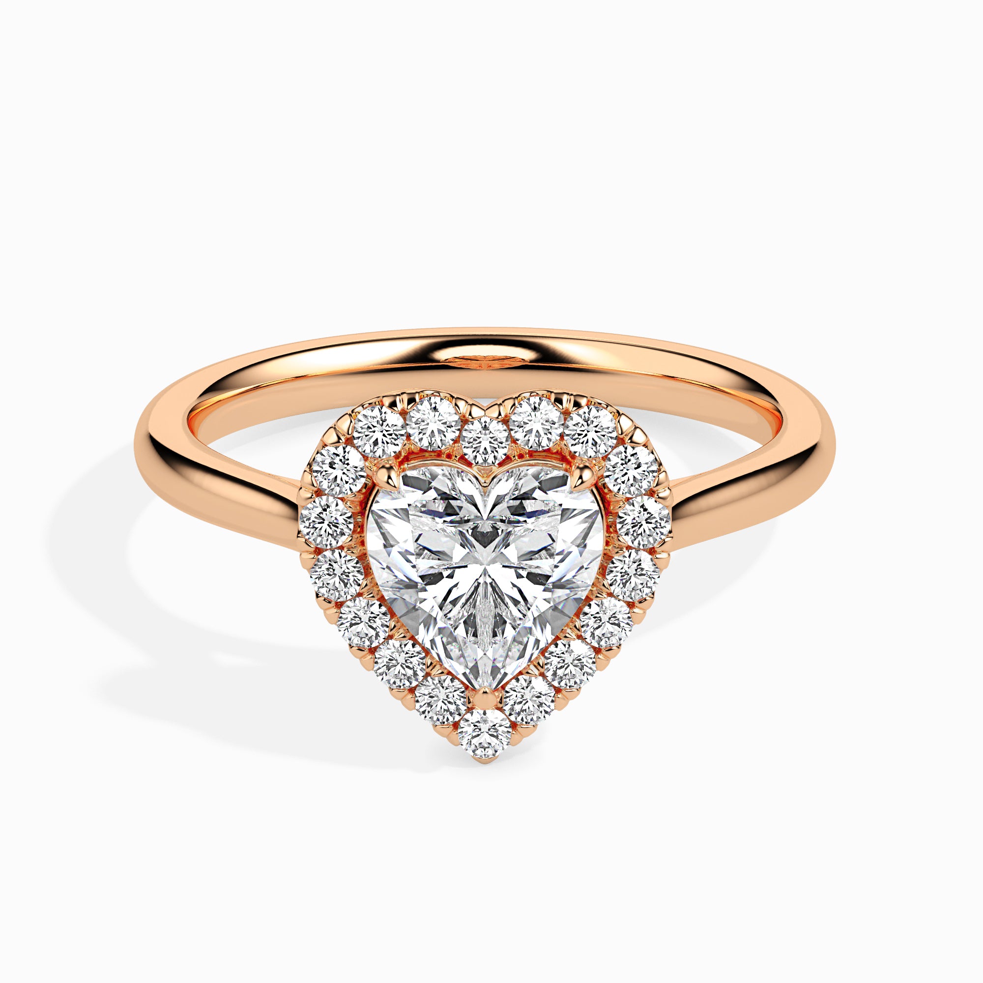 50-Pointer Heart Cut Solitaire Halo Diamond 18K Rose Gold Ring JL AU 19028R-A