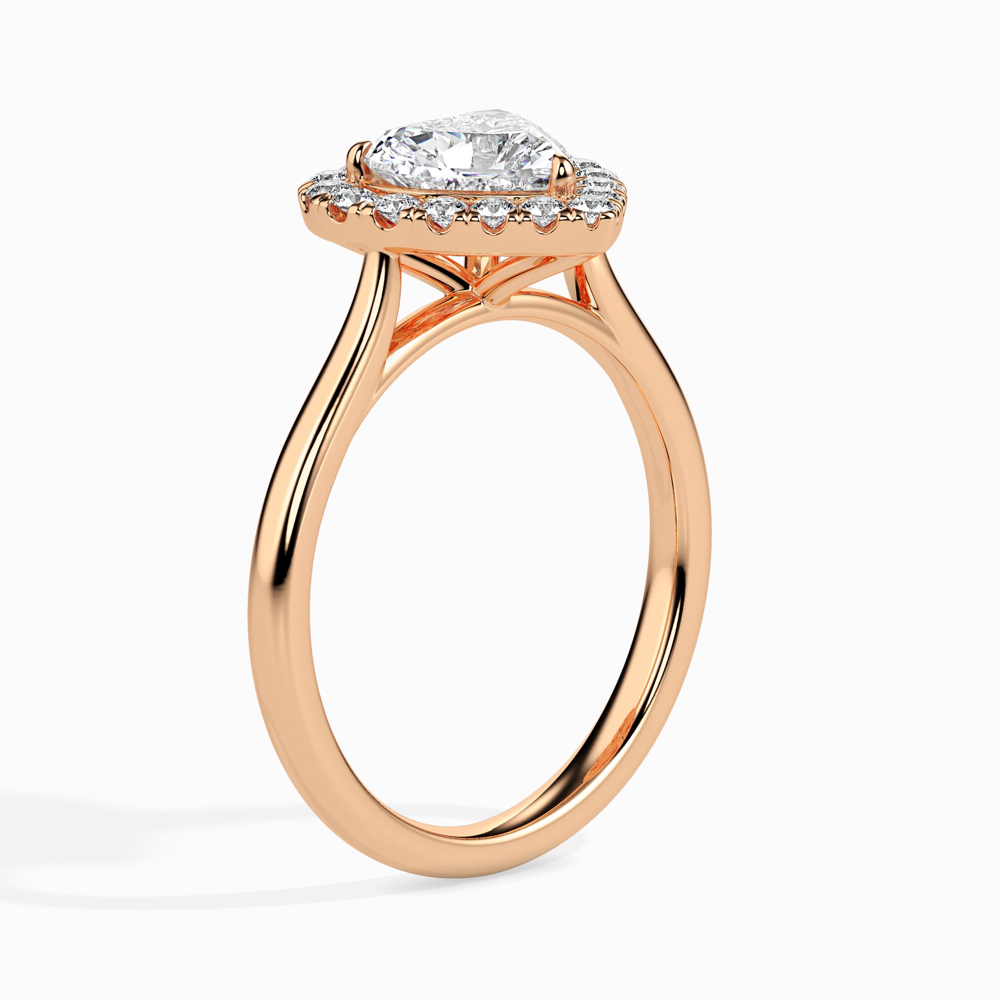 50-Pointer Heart Cut Solitaire Halo Diamond 18K Rose Gold Ring JL AU 19028R-A