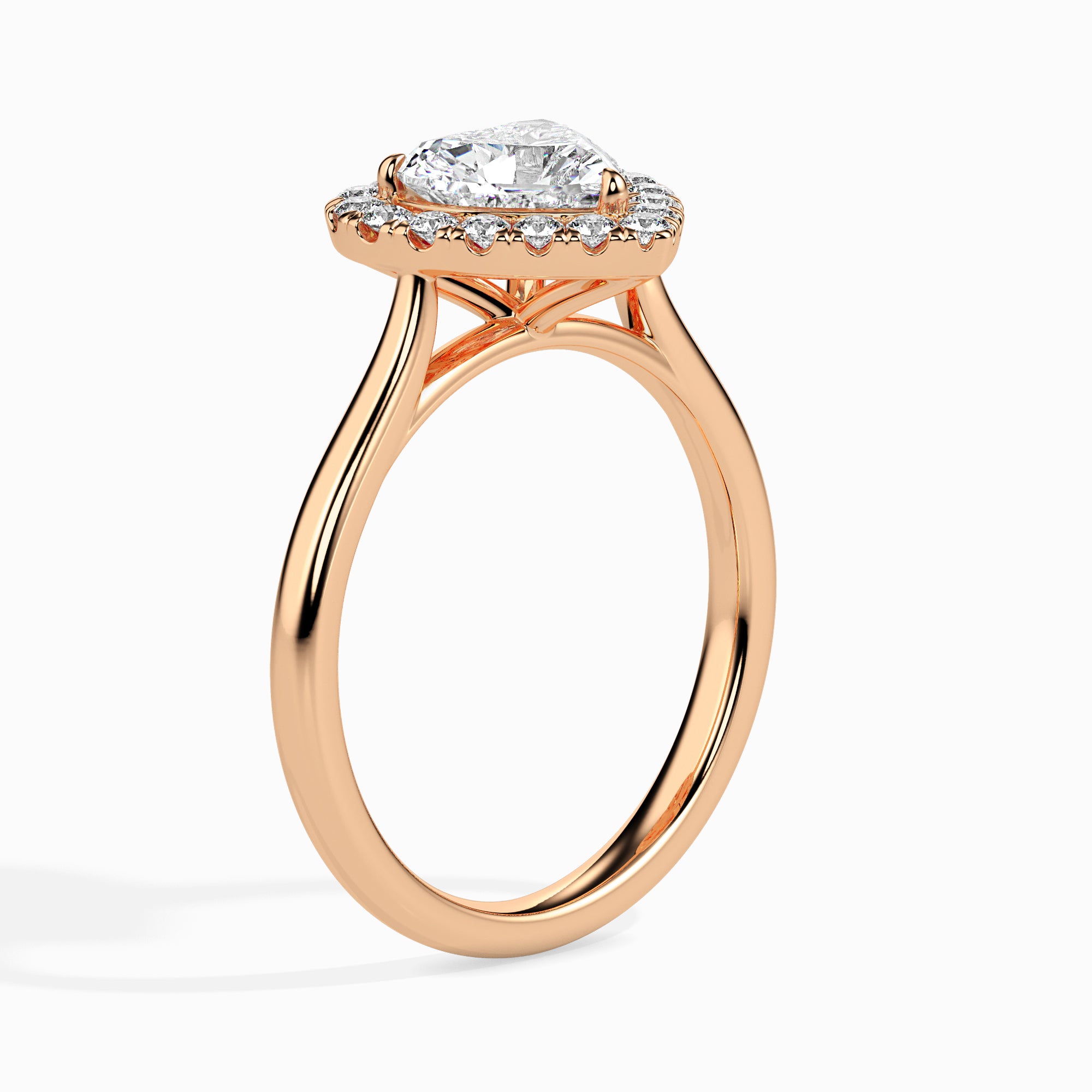 50-Pointer Heart Cut Solitaire Halo Diamond 18K Rose Gold Ring JL AU 19028R-A   Jewelove.US