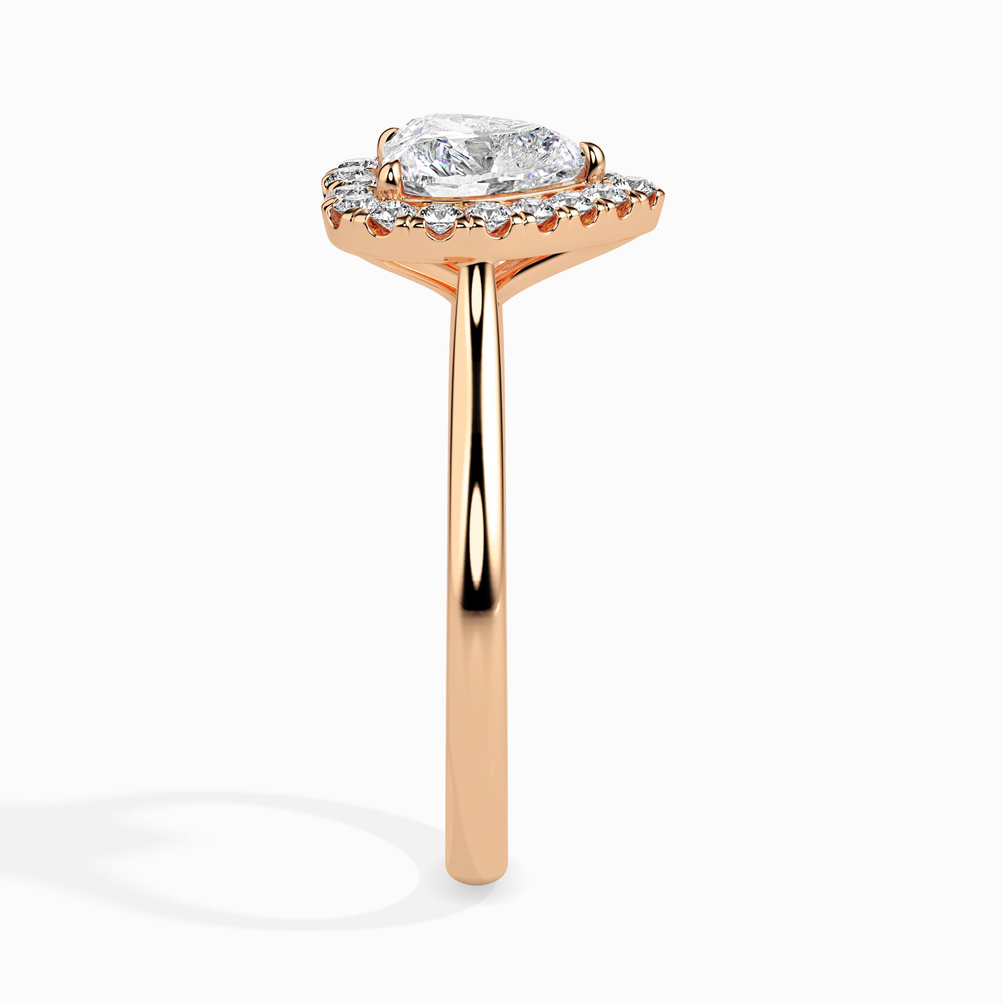 50-Pointer Heart Cut Solitaire Halo Diamond 18K Rose Gold Ring JL AU 19028R-A