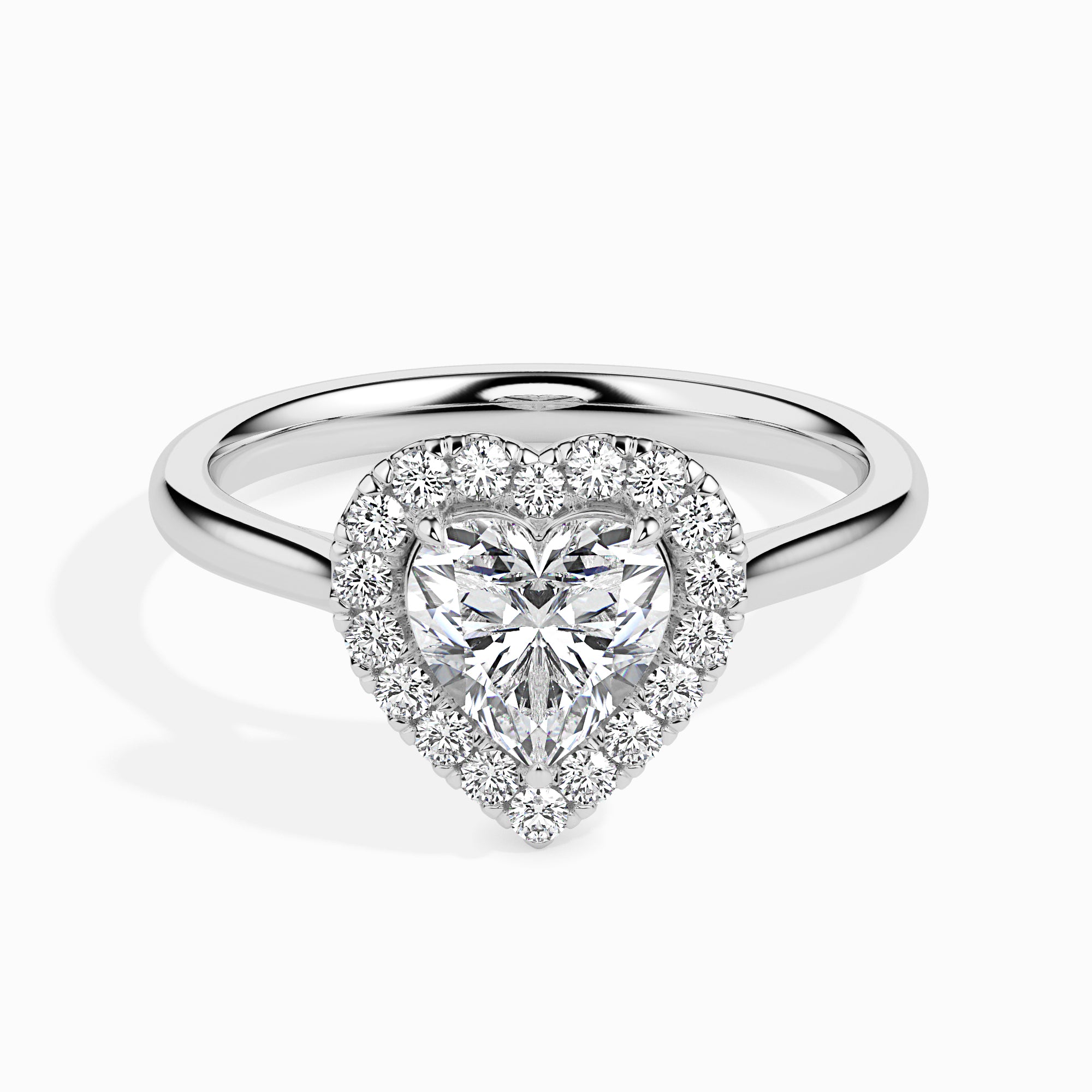 30-Pointer Heart Cut Solitaire Halo Diamond Platinum Ring JL PT 19028   Jewelove.US