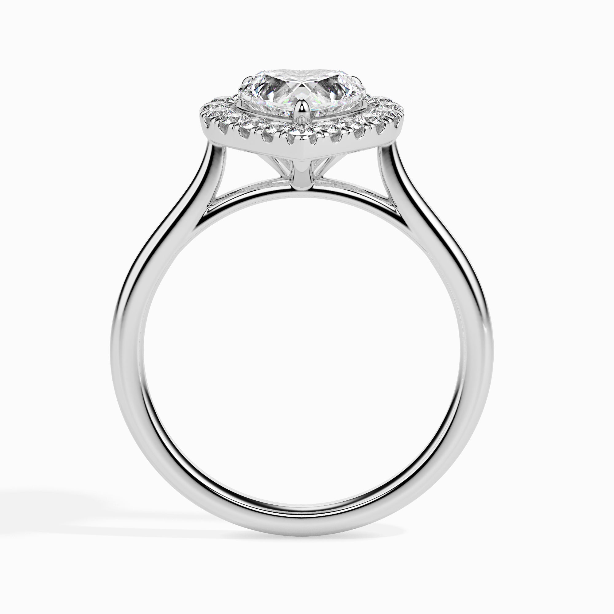 30-Pointer Heart Cut Solitaire Halo Diamond Platinum Ring JL PT 19028   Jewelove.US