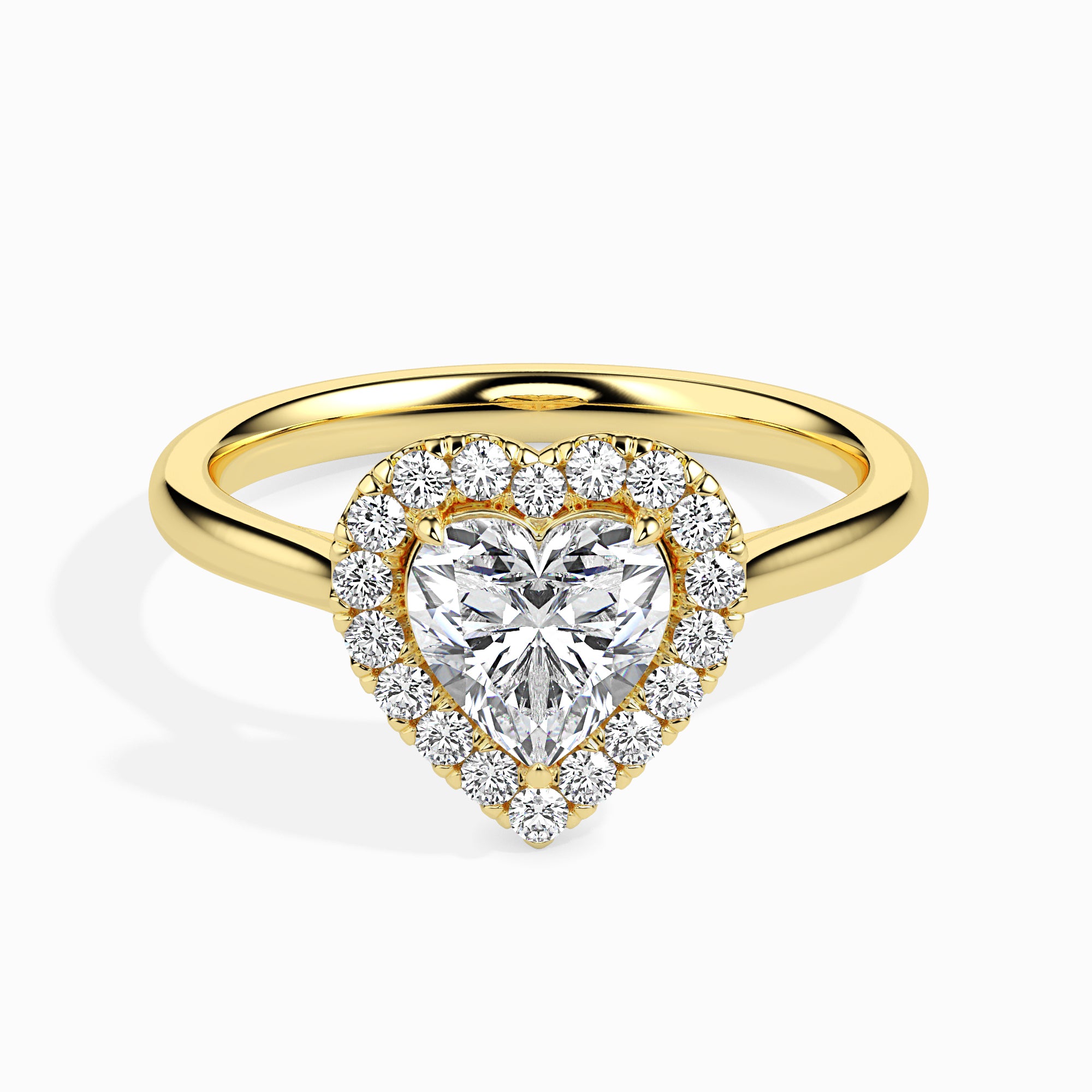 50-Pointer Heart Cut Solitaire Halo Diamond 18K Yellow Gold Ring JL AU 19028Y-A
