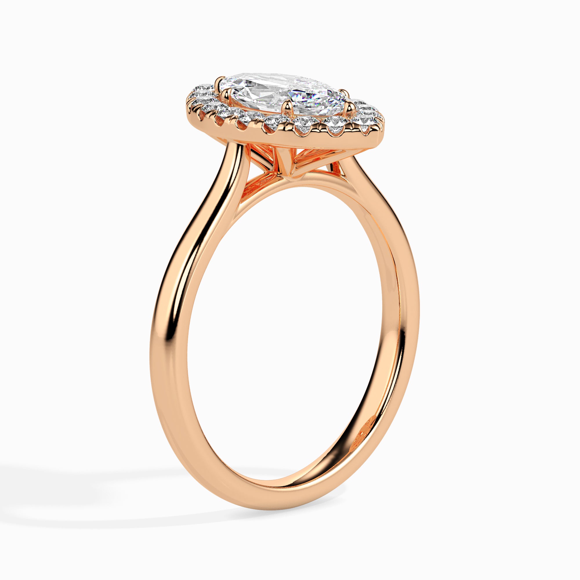 70-Pointer Marquise Cut Solitaire Halo Diamond 18K Rose Gold Ring JL AU 19029R-B
