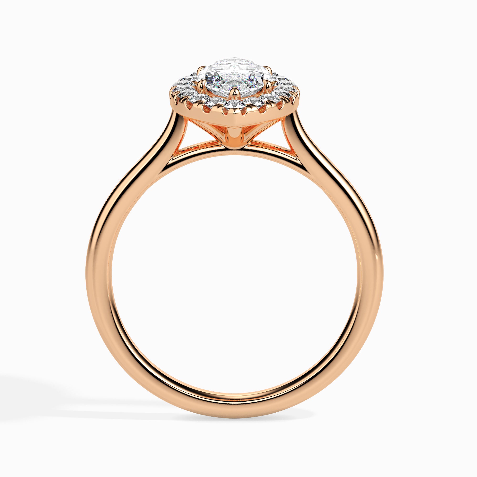 70-Pointer Marquise Cut Solitaire Halo Diamond 18K Rose Gold Ring JL AU 19029R-B