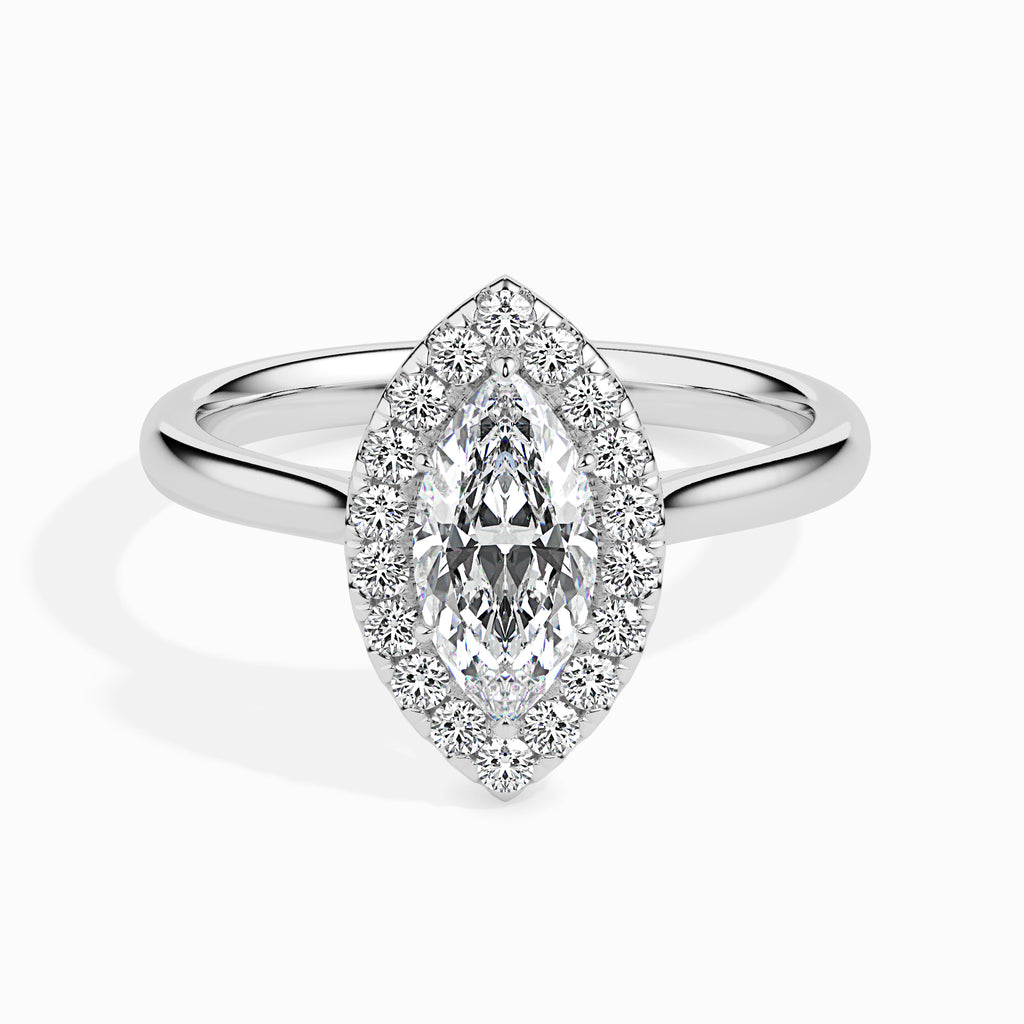 30-Pointer Marquise Cut Solitaire Halo Diamond Platinum Ring JL PT 19029   Jewelove.US