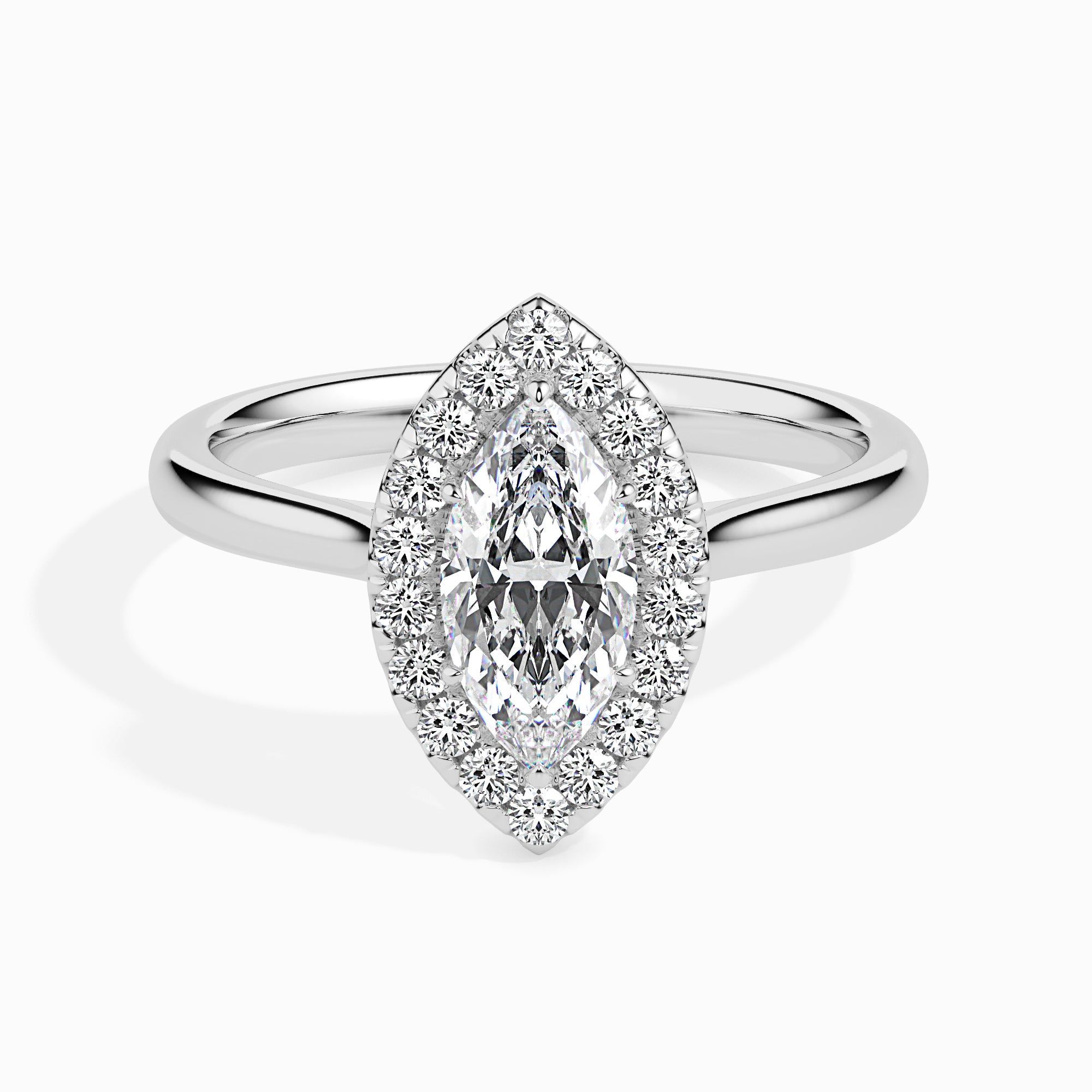 50-Pointer Marquise Cut Solitaire Halo Diamond Platinum Ring JL PT 19029-A