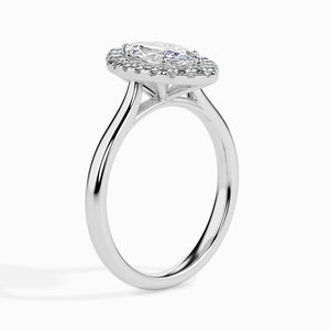 30-Pointer Marquise Cut Solitaire Halo Diamond Platinum Ring JL PT 19029   Jewelove.US