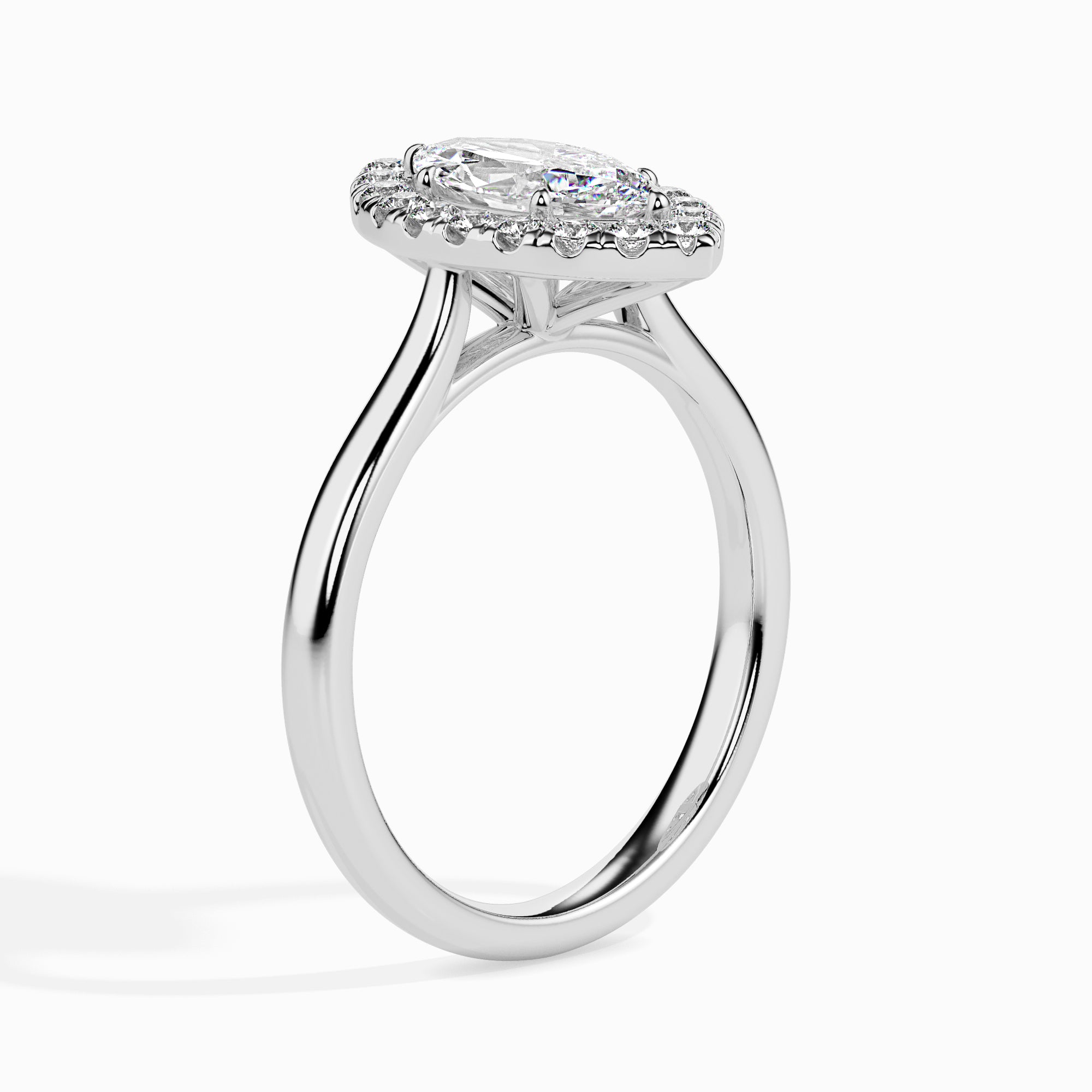 70-Pointer Marquise Cut Solitaire Halo Diamond Platinum Ring JL PT 19029-B   Jewelove.US