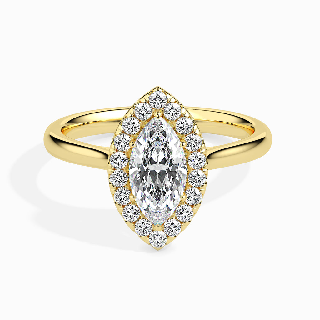 70-Pointer Marquise Cut Solitaire Halo Diamond 18K Yellow Gold Ring JL AU 19029Y-B   Jewelove.US