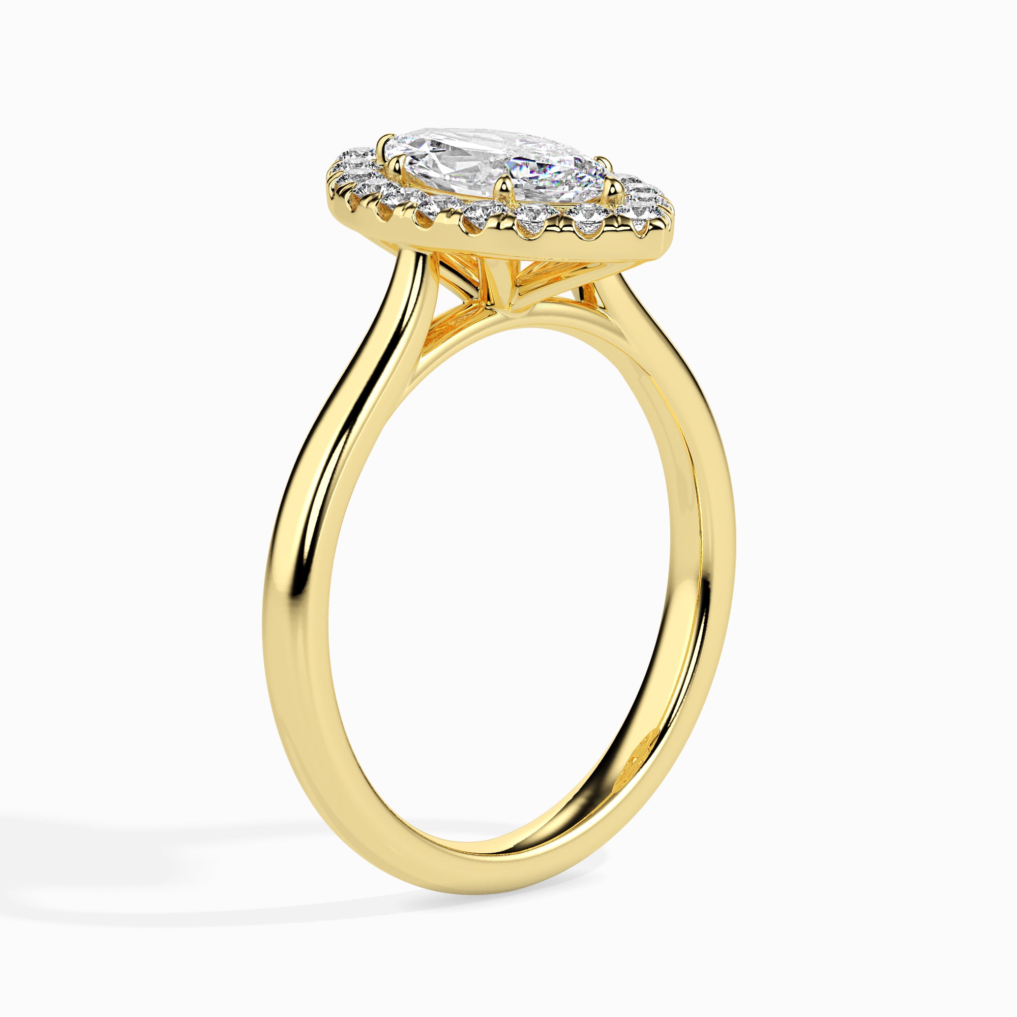 70-Pointer Marquise Cut Solitaire Halo Diamond 18K Yellow Gold Ring JL AU 19029Y-B