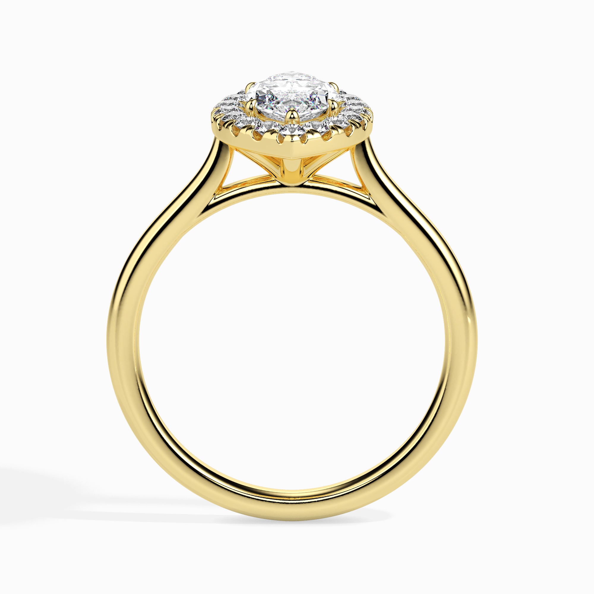 70-Pointer Marquise Cut Solitaire Halo Diamond 18K Yellow Gold Ring JL AU 19029Y-B