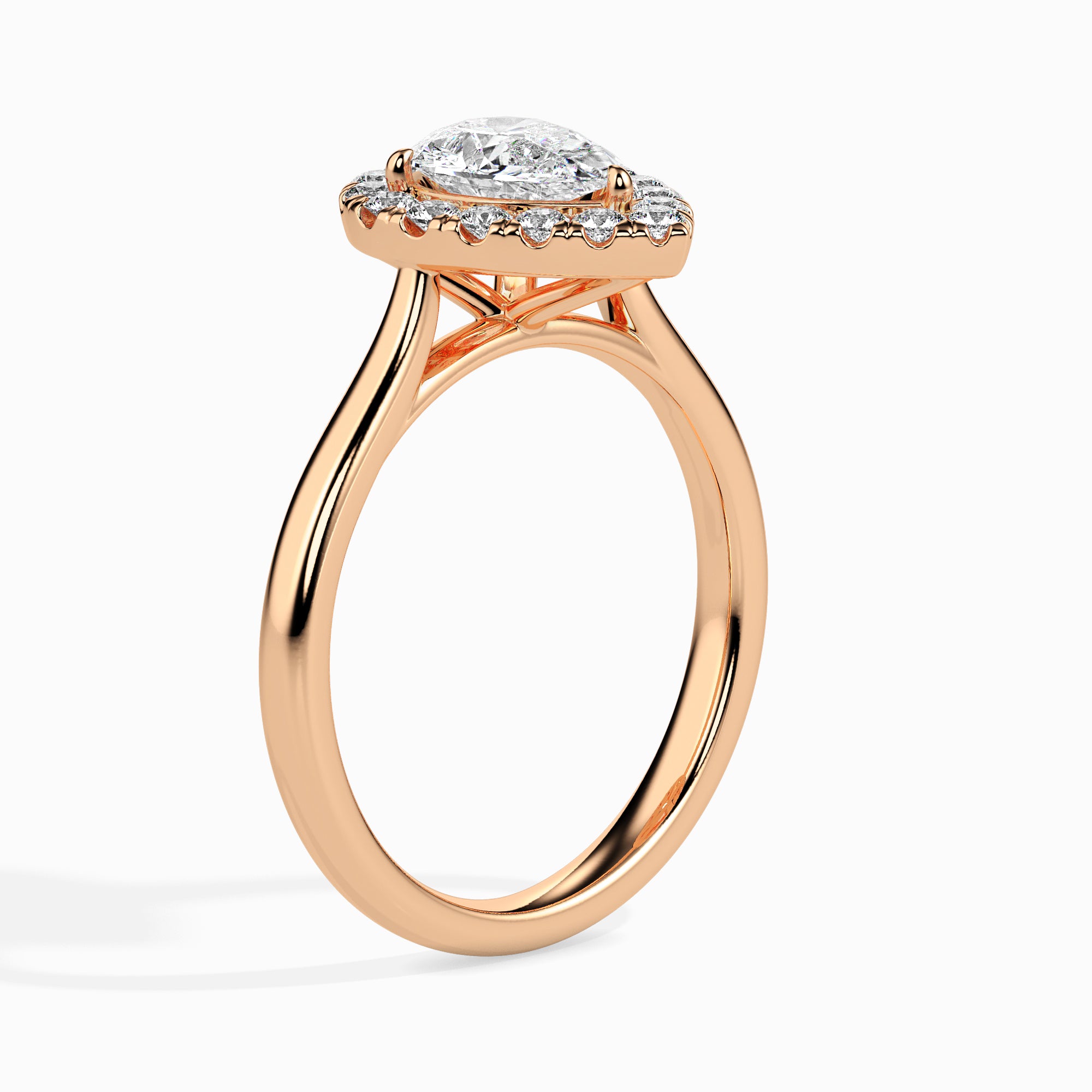 50-Pointer Pear Cut Solitaire Halo Diamond 18K Rose Gold Ring JL AU 19030R-A