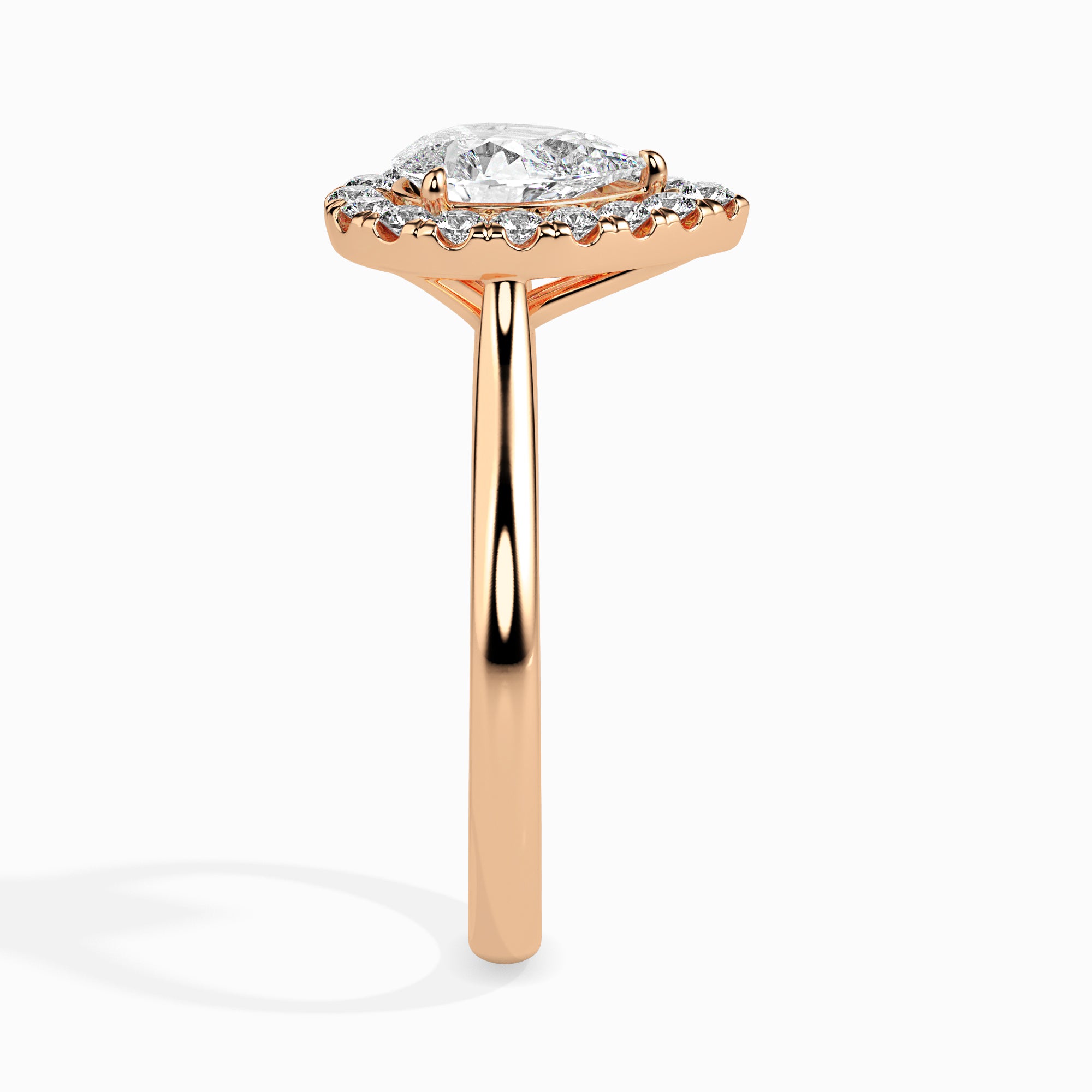 70-Pointer Pear Cut Solitaire Halo Diamond 18K Rose Gold Ring JL AU 19030R-B