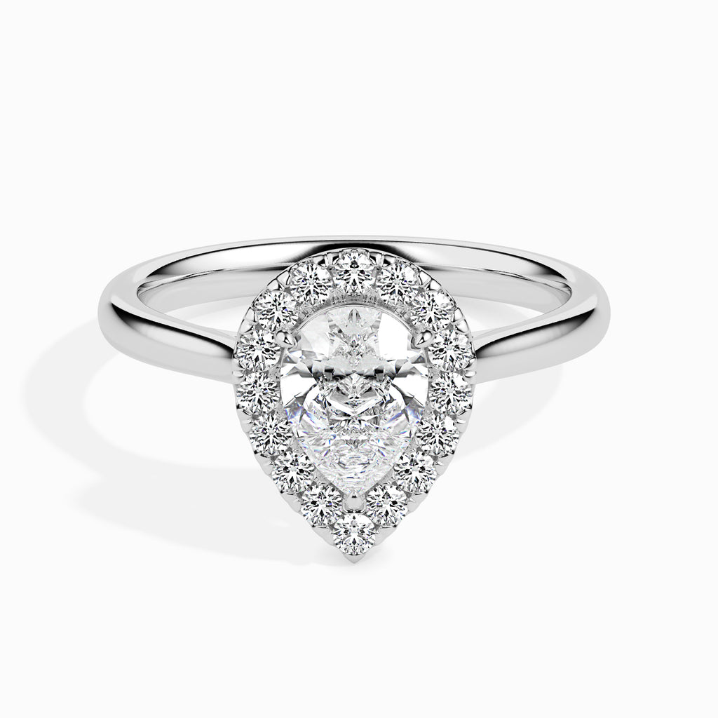 70-Pointer Pear Cut Solitaire Halo Diamond Platinum Ring JL PT 19030-B   Jewelove.US