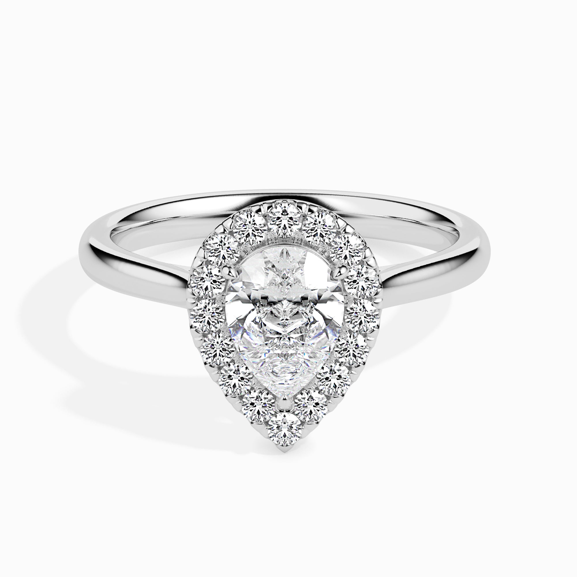 50-Pointer Pear Cut Solitaire Halo Diamond Platinum Ring JL PT 19030-A