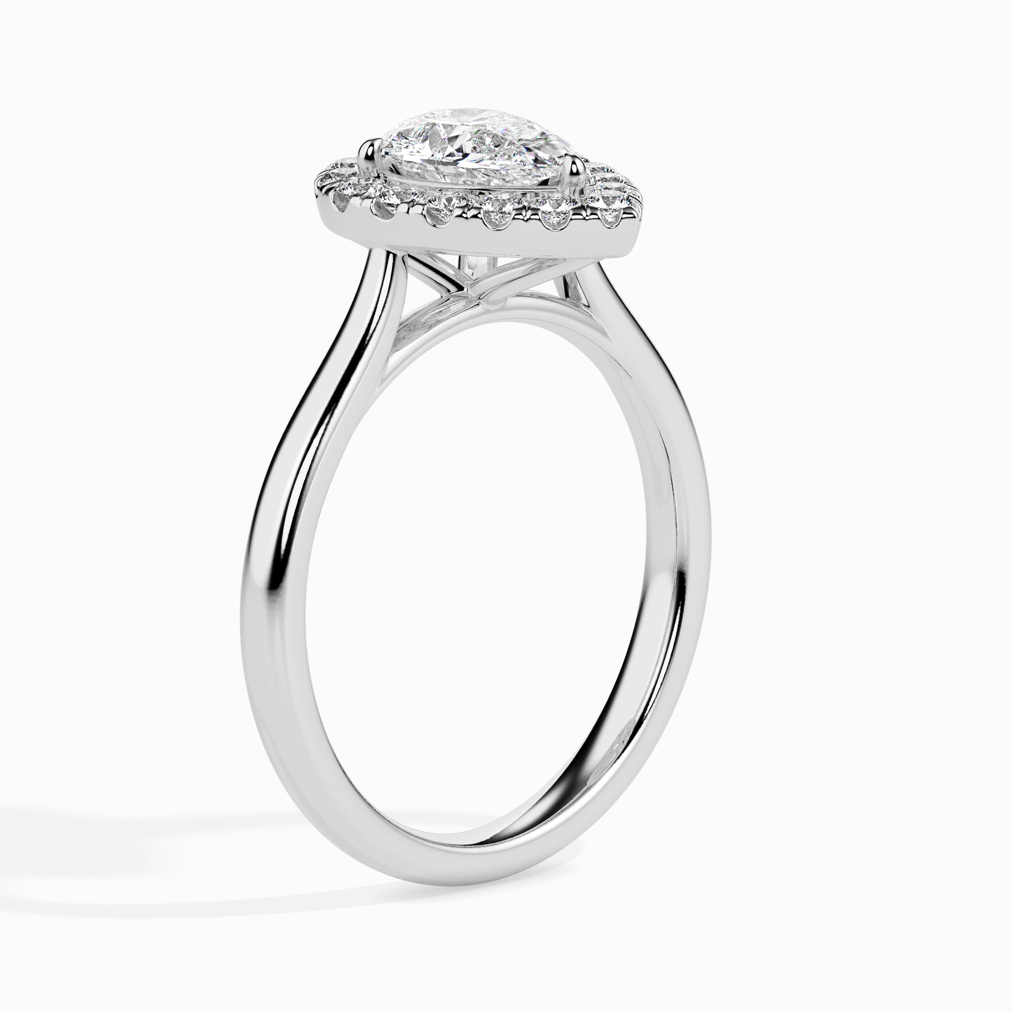 30-Pointer Pear Cut Solitaire Halo Diamond Platinum Ring JL PT 19030   Jewelove.US