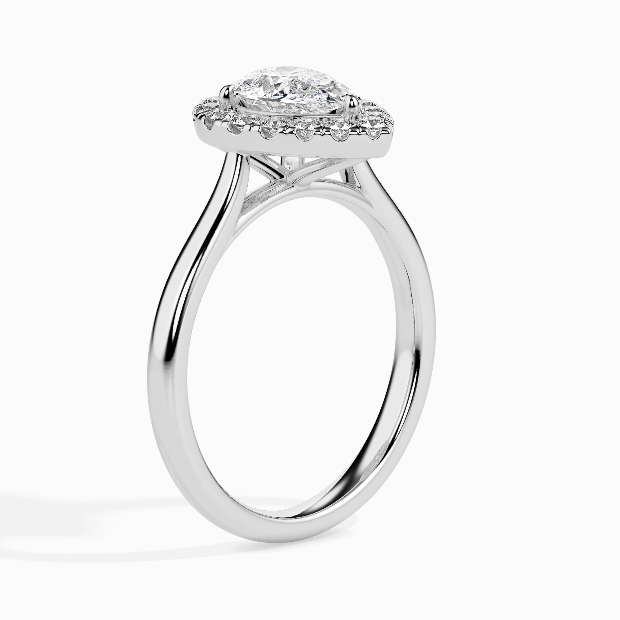 70-Pointer Pear Cut Solitaire Halo Diamond Platinum Ring JL PT 19030-B