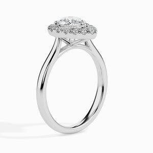 50-Pointer Pear Cut Solitaire Halo Diamond Platinum Ring JL PT 19030-A   Jewelove.US
