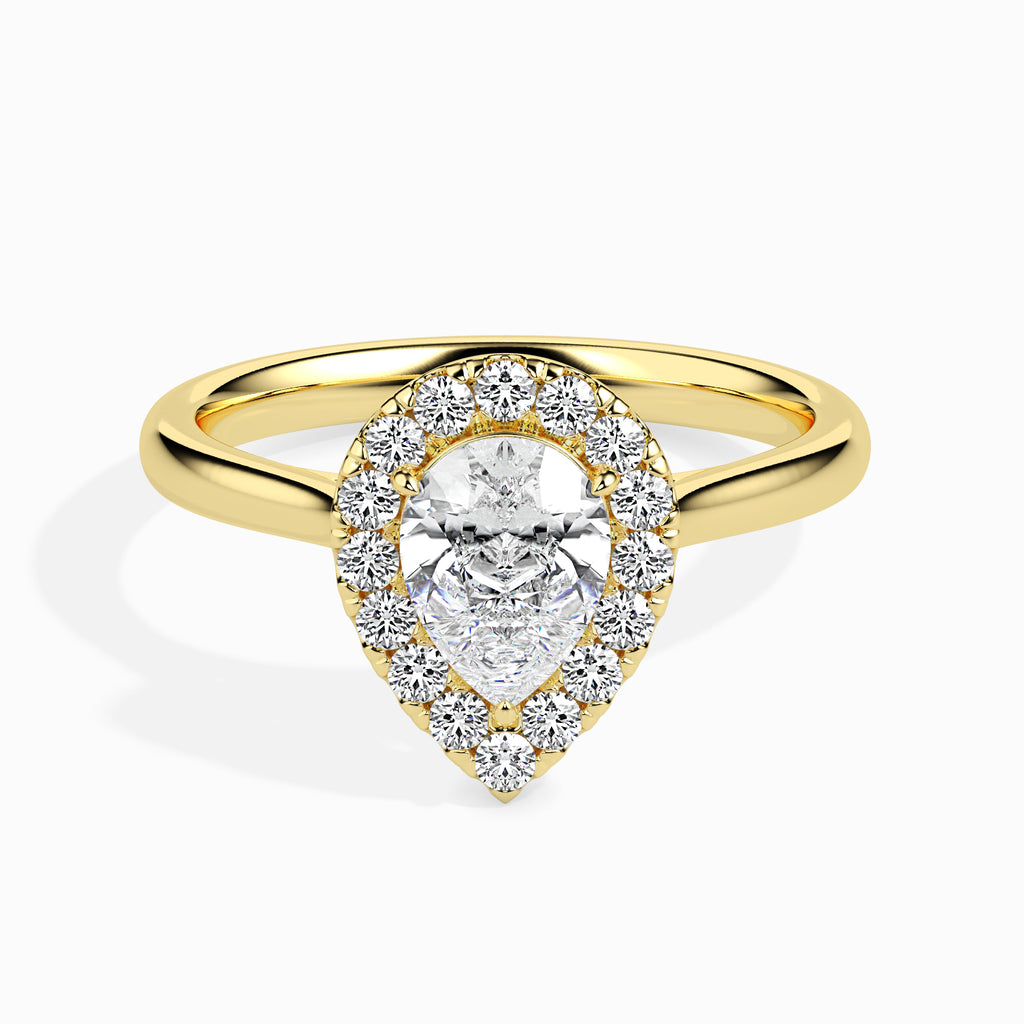 70-Pointer Pear Cut Solitaire Halo Diamond 18K Yellow Gold Ring JL AU 19030Y-B   Jewelove.US