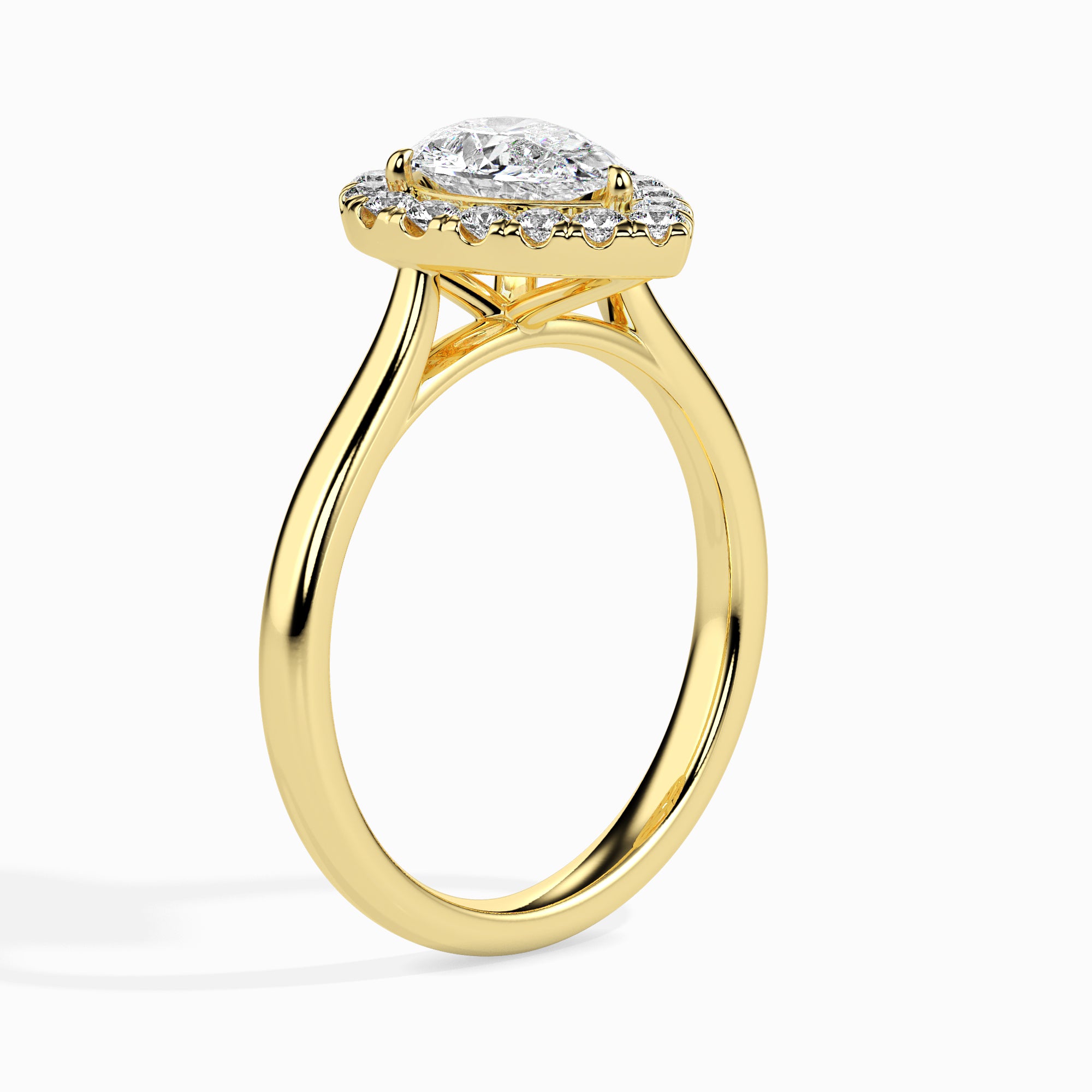 50-Pointer Pear Cut Solitaire Halo Diamond 18K Yellow Gold Ring JL AU 19030Y-A