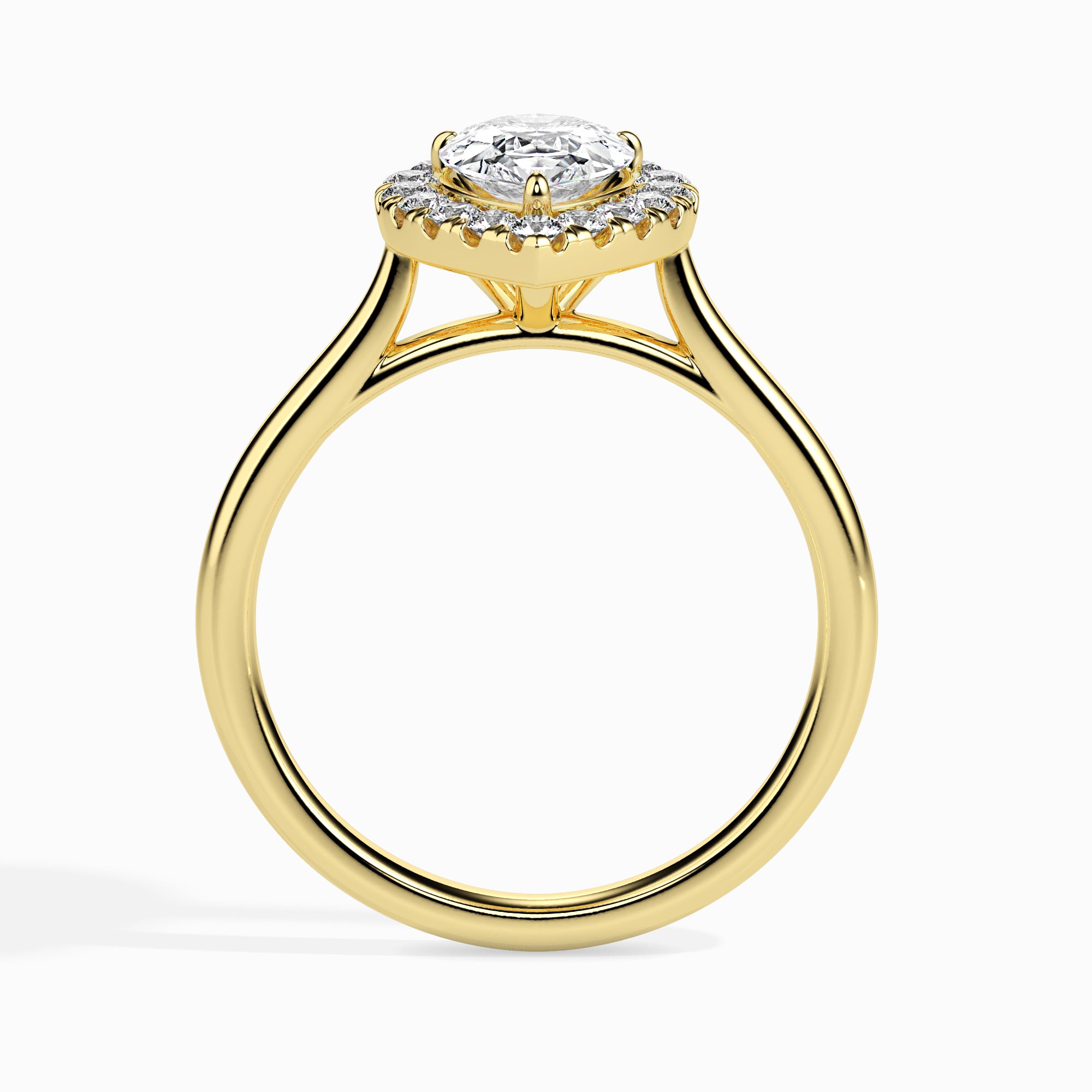 50-Pointer Pear Cut Solitaire Halo Diamond 18K Yellow Gold Ring JL AU 19030Y-A   Jewelove.US