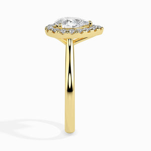 30-Pointer Pear Cut Solitaire Halo Diamond 18K Yellow Gold Ring JL AU 19030Y
