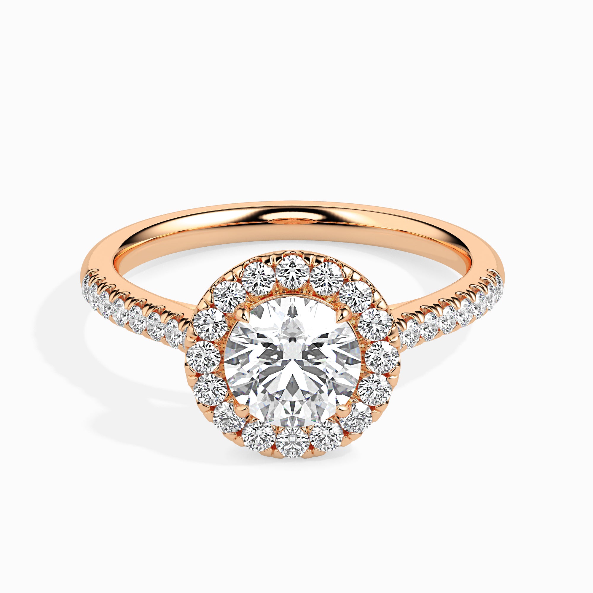 50-Pointer Solitaire Halo Diamond Shank 18K Rose Gold Ring JL AU 19031R-A   Jewelove.US