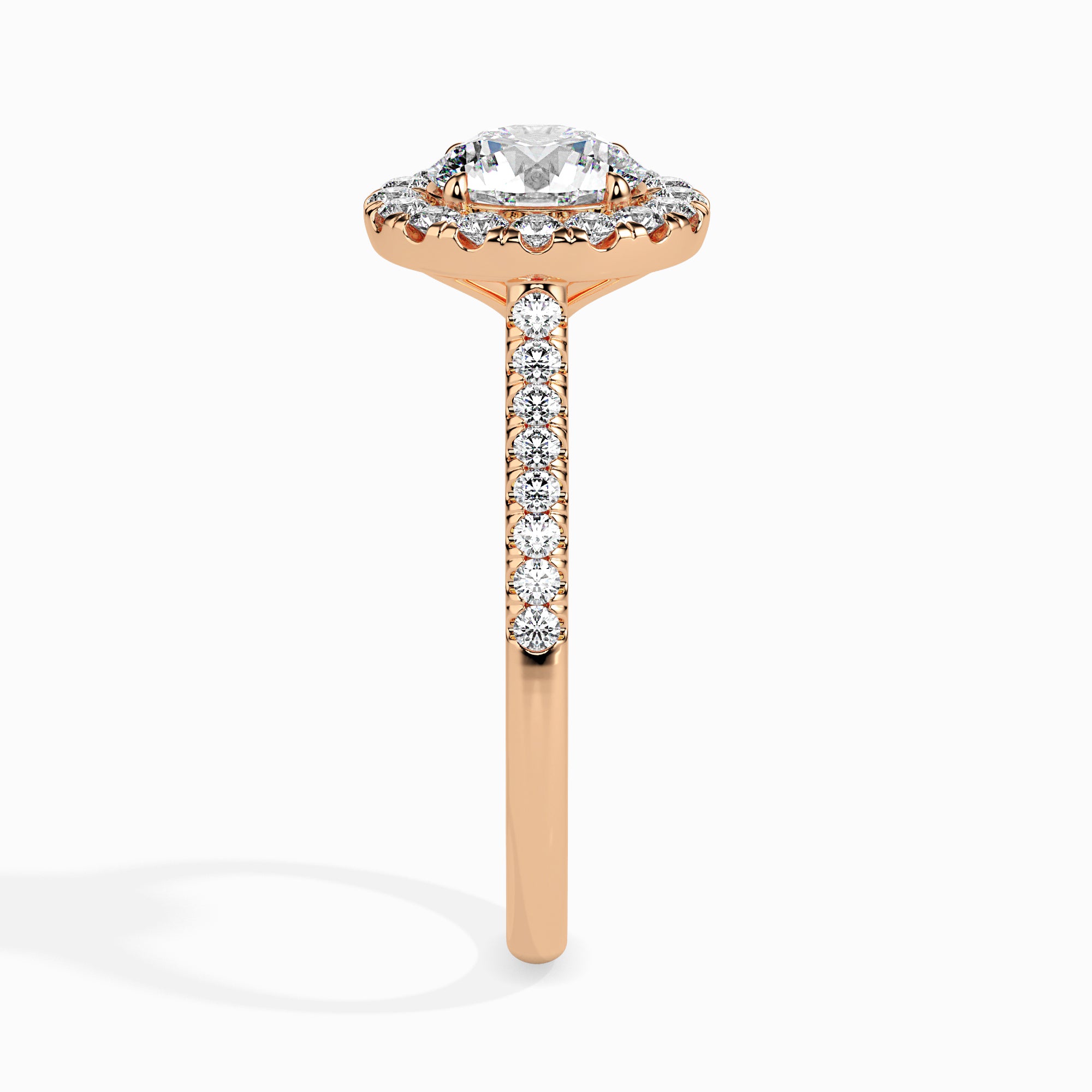 1-Carat Solitaire Halo Diamond Shank 18K Rose Gold Ring JL AU 19031R-C