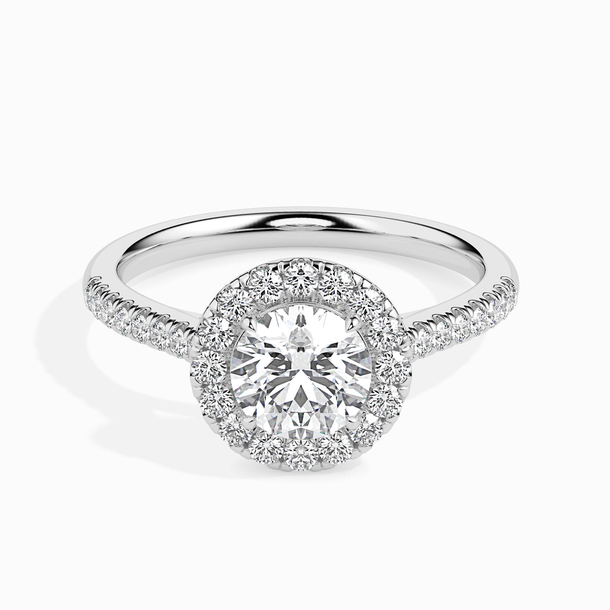 70-Pointer Solitaire Halo Diamond Shank Platinum Ring JL PT 19031-B