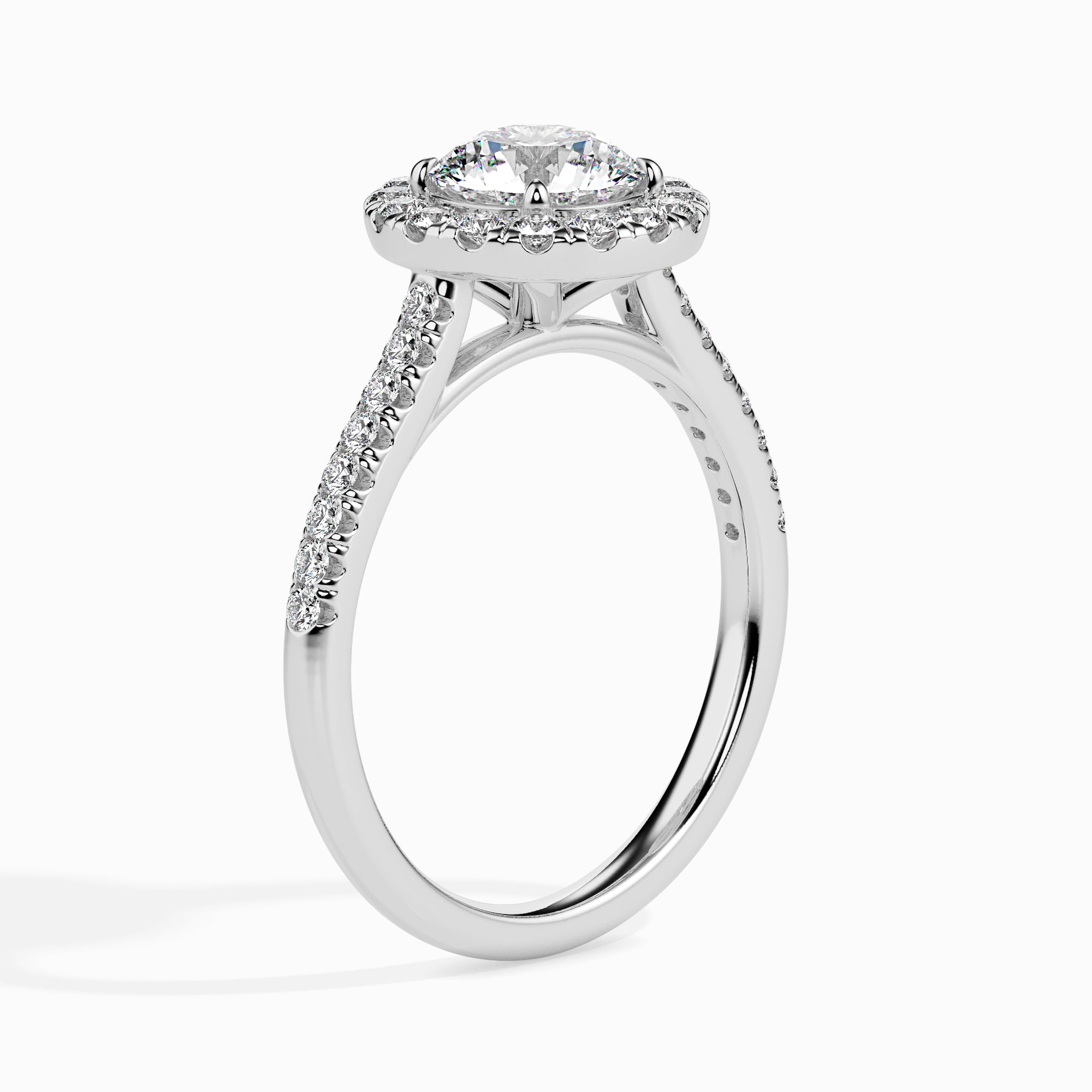 1-Carat Solitaire Halo Diamond Shank Platinum Ring JL PT 19031-C